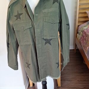 Women's Olive Star-Print Military Field Jacket